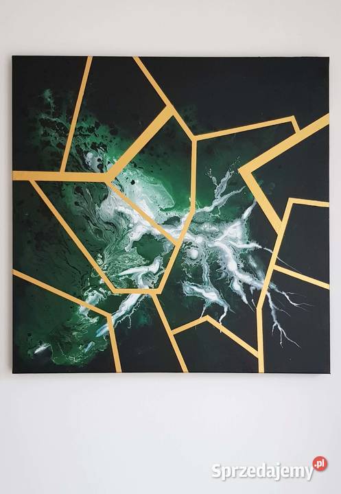 Duży Obraz ręcznie malowany butelkowa zieleń Antyki, Sztuka, Kolekcje dolnośląskie Wrocław sprzedam