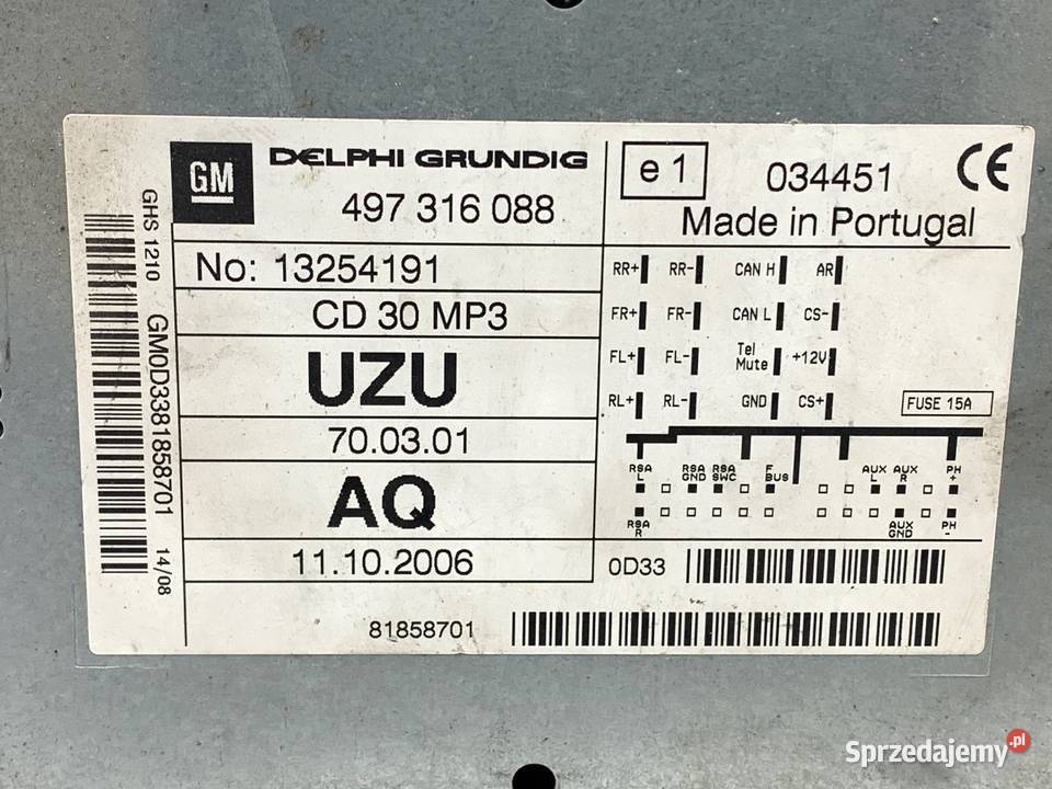 RADIO OPEL CORSA D 13254191 0614 ODTWARZACZ osobowe Sprzęt audio fabryczny sprzedam