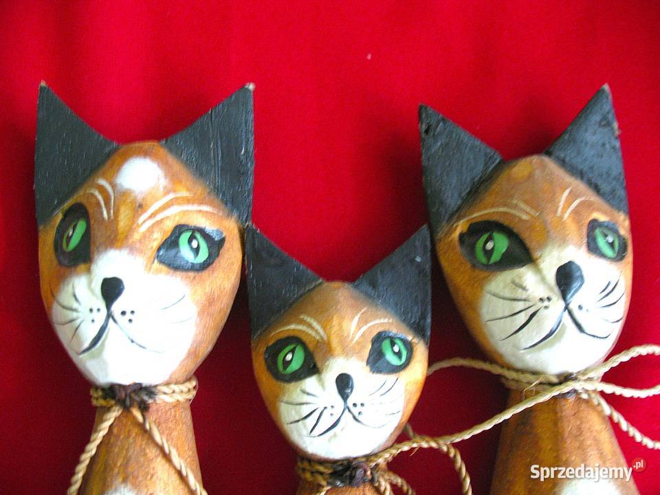 Kot kocia rodzina Stare Figurki Bali styl drewno brązowy mazowieckie Siedlce
