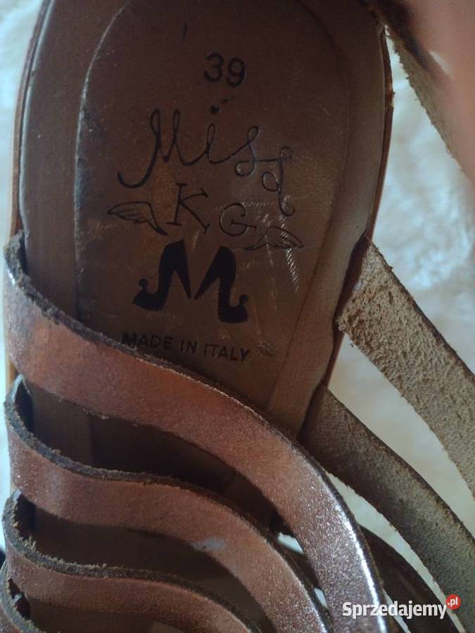38 Włoskie skórzane sandałki koturny letnie Sandały i klapki małopolskie