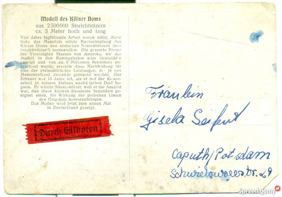 Pocztówka H Swoboda modell des Kolner Doms Ostrów Wielkopolski
