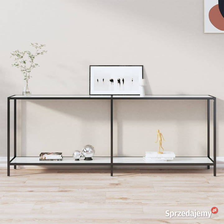 Stolik konsolowy biały 200x35x755 szkło Stoły Warszawa