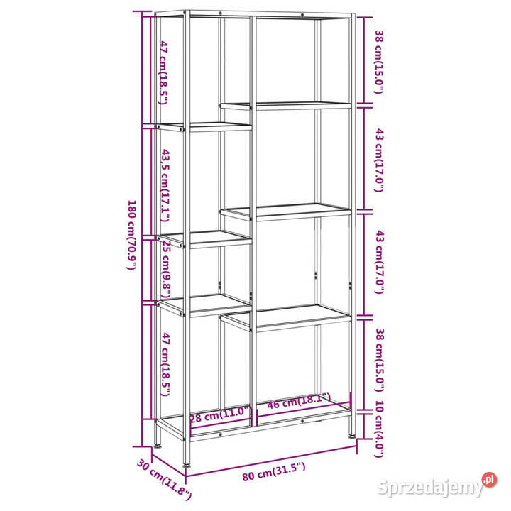 Regał na książki 80x30x180 stal i materiał Warszawa