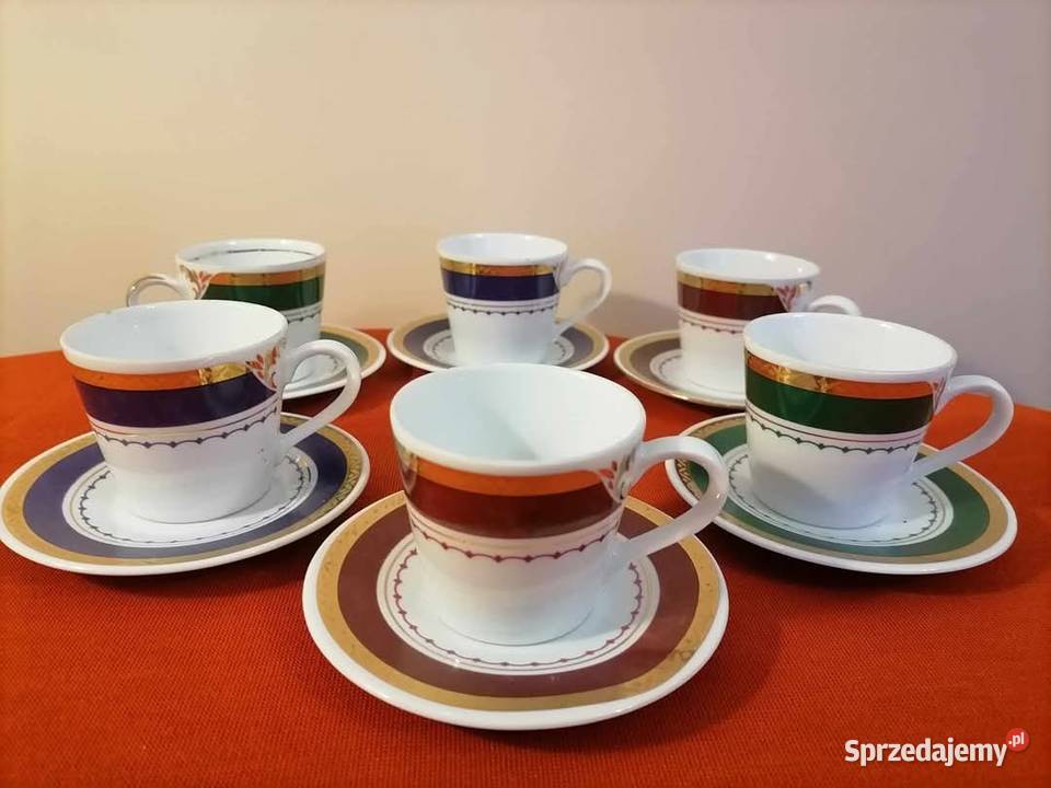 Komplet Sześciu Filiżanek Eleganckich Kolor PRL dolnośląskie