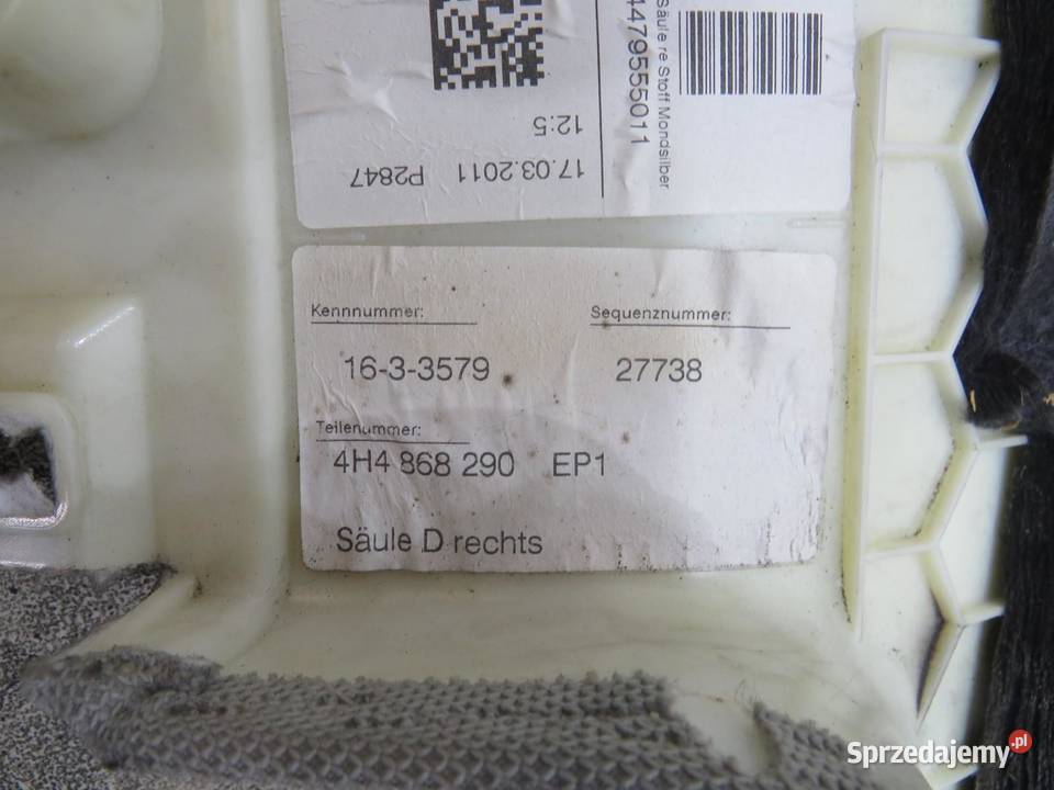 OSŁONA SŁUPKA PRAWA AUDI A8 D4 4H4868290