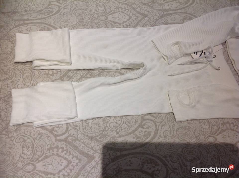 Komplet Biały Damski S Prążek NOWY Nowa Sól