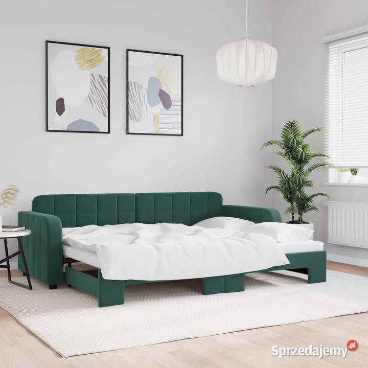 Sofa rozsuwana ciemnozielona aksamit 80x200 mazowieckie Warszawa