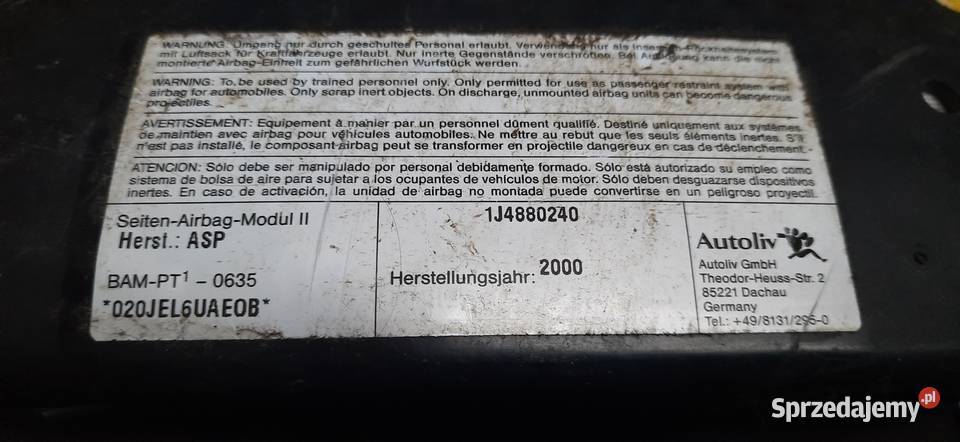 Vw golf 4 airbag foteli boczne osobowe Wyposażenie wnętrza Siechnice