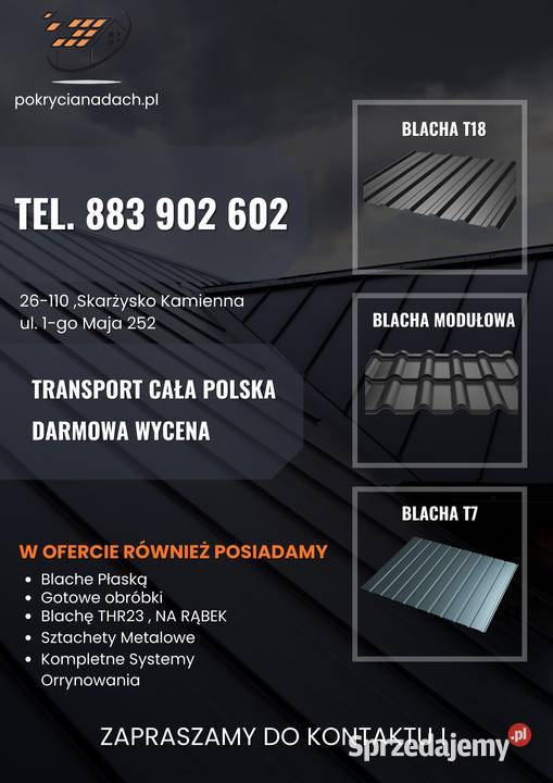 Blacha trapezowa T18 RAL 7016 grafit 1 gatunek Lublin sprzedam