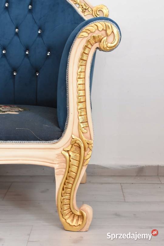 Niebieska Pałacowa Sofa Kanapa Leżanka Szezlong