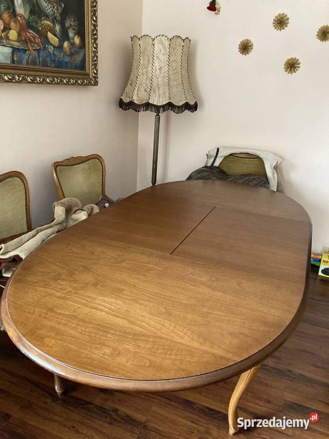 Stół stylowy z kompletem krzeseł lite drewno