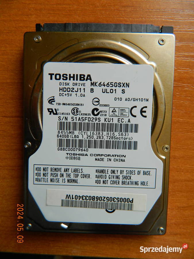 Dysk HDD Toshiba 640 GB SATA Stan idealny wielkopolskie Kalisz