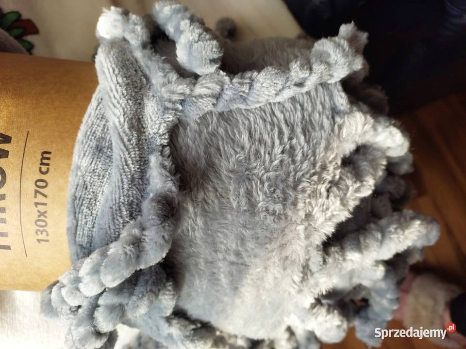 Nowy koc siwypopielaty z frędzlami 170 x 130 dolnośląskie Wrocław