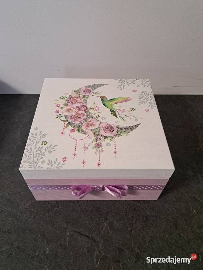 Szkatułka z księżycem kwiaty koliber handmade Kędzierzyn-Koźle