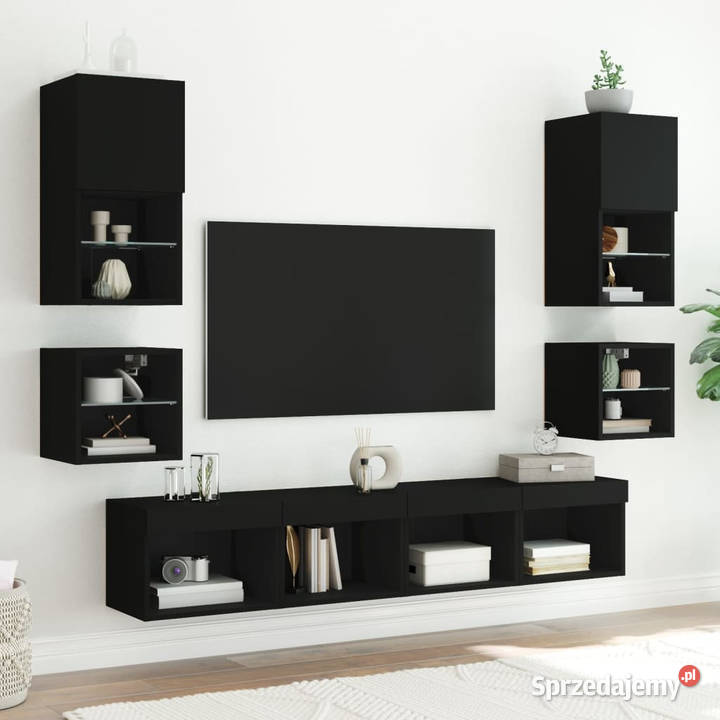 Ścienna szafka TV z LED czarna 30x285x30 Warszawa