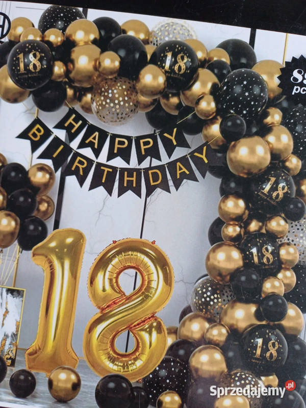 dekoracja balonowa czarno złota liczba 18 napis