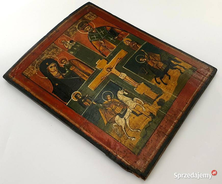 Ikona czteropolowa Chrystus Ukrzyżowany XIXw mazowieckie Warszawa sprzedam