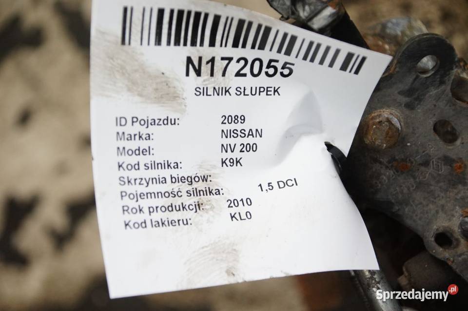 SILNIK SŁUPEK NISSAN NV 200 K9K 15 DCI Pozostałe Lipno