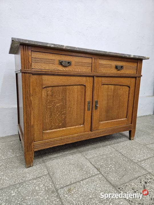 Stara dębowa komoda z marmurem