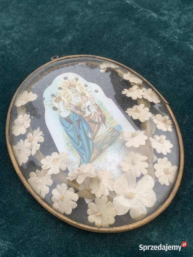 Polski obrazek św szkłem Antyki