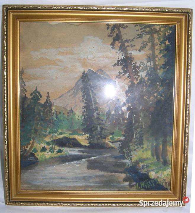 akwarela vintage H Neummann 1930rD 100 dolnośląskie Bartków
