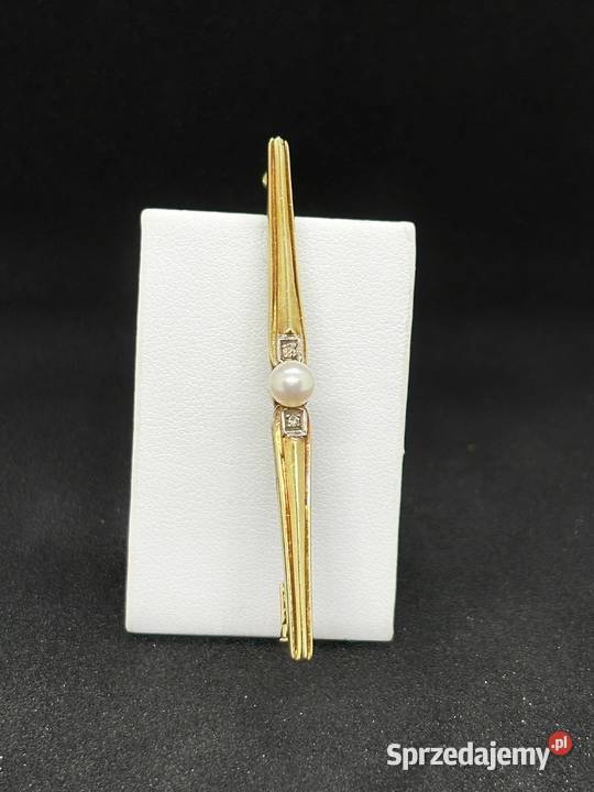 Złota Broszka pr 585 314g z perłą i 2 Diamentów warmińsko-mazurskie Elbląg