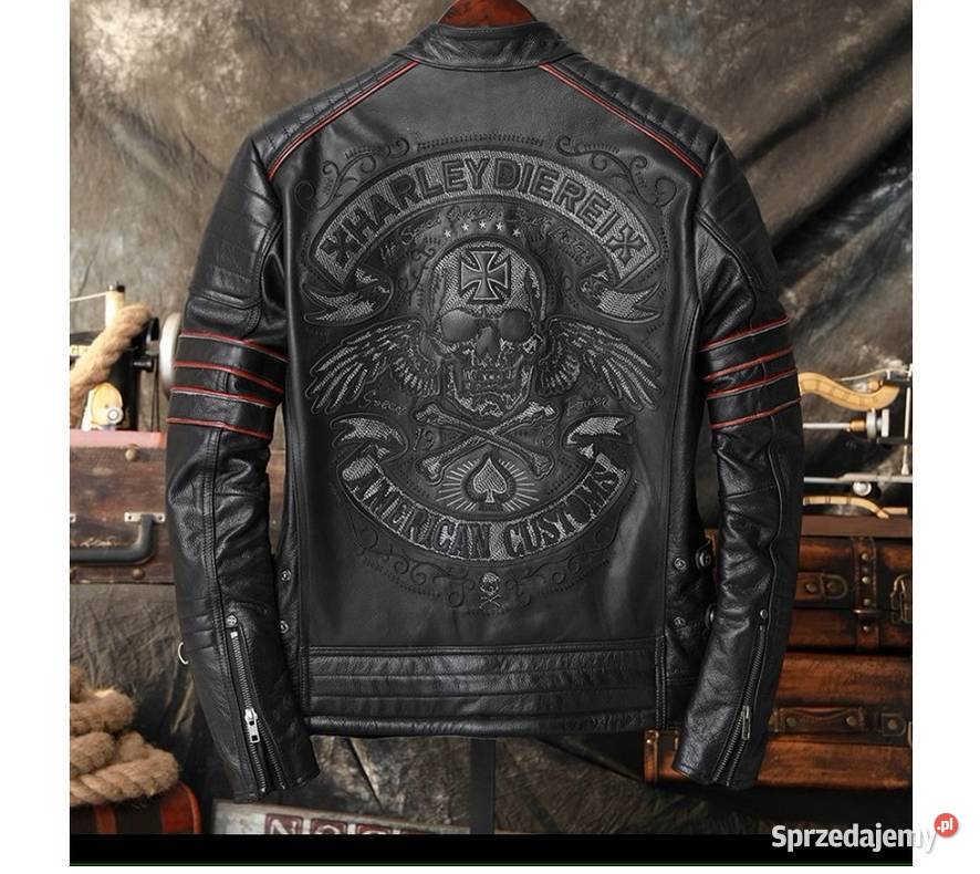KURTKA MOTOCYKLOWA SKÓRZANA Z HAFTEM CZASZKA