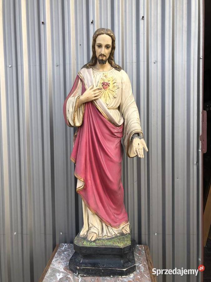 Jezus Zabytkowa figurka gipsowa Polska sygnowana
