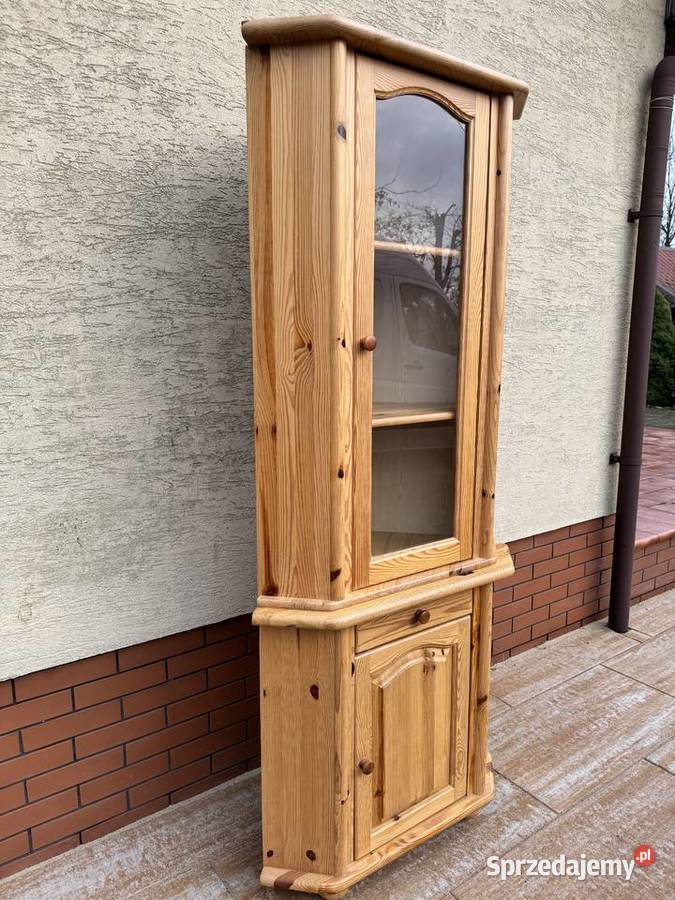 Witryna narożna drewniana sosnowa rogówka regał Sulbiny