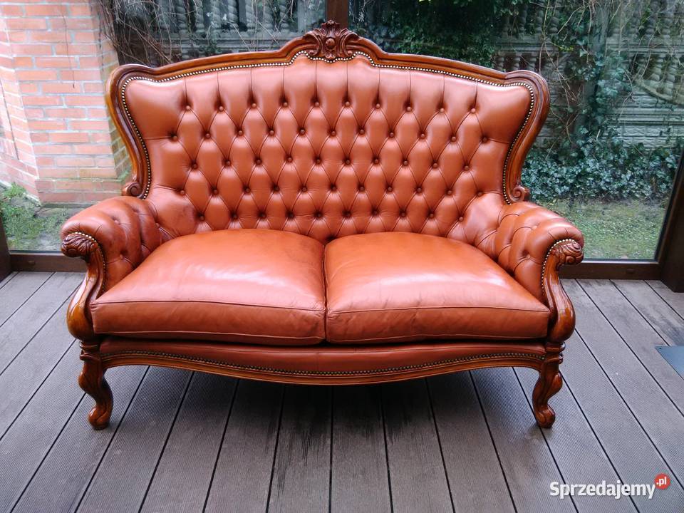 Sofa LUDWIK 2osobRzeźbiona Skóra Antyk Stan Kluki sprzedam