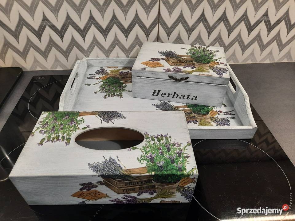 Komplet lawenda taca herbaciarka chustecznik