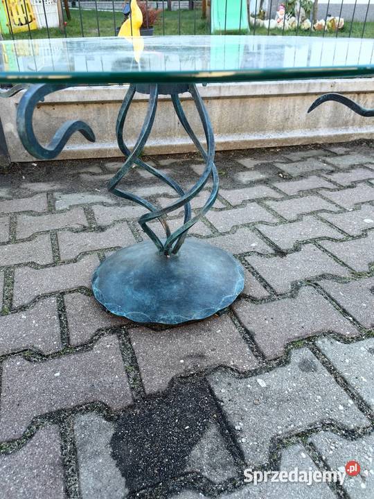 Stolik kawowy okrągły szklany blat 80 żeliwna Zielona Góra