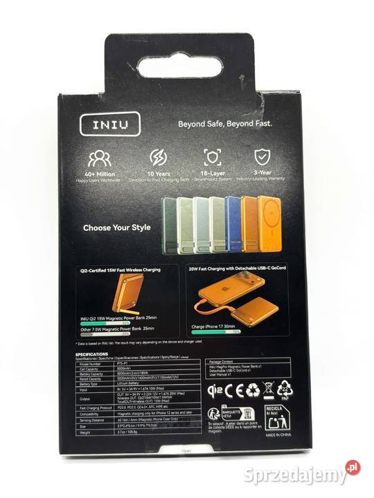 Powerbank INIU 5000 mAh pomarańczowy Pozostałe Elbląg