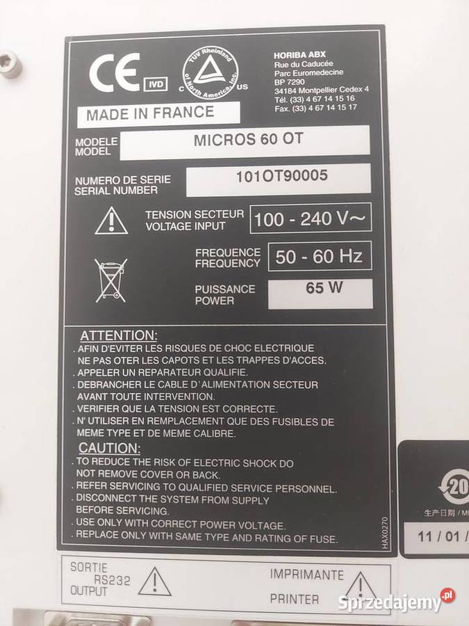 Analizator hematologiczny HORIBA ABX MICROS 60 Częstochowa