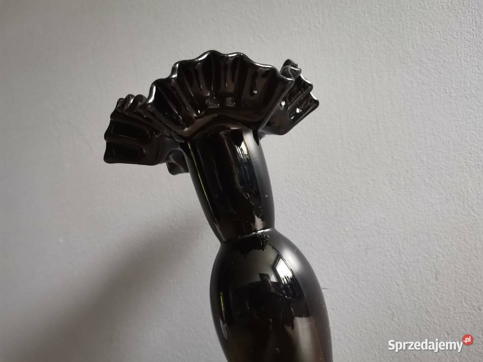 Stary czarny wazon szkło hialitowe design PRL Siemianowice Śląskie
