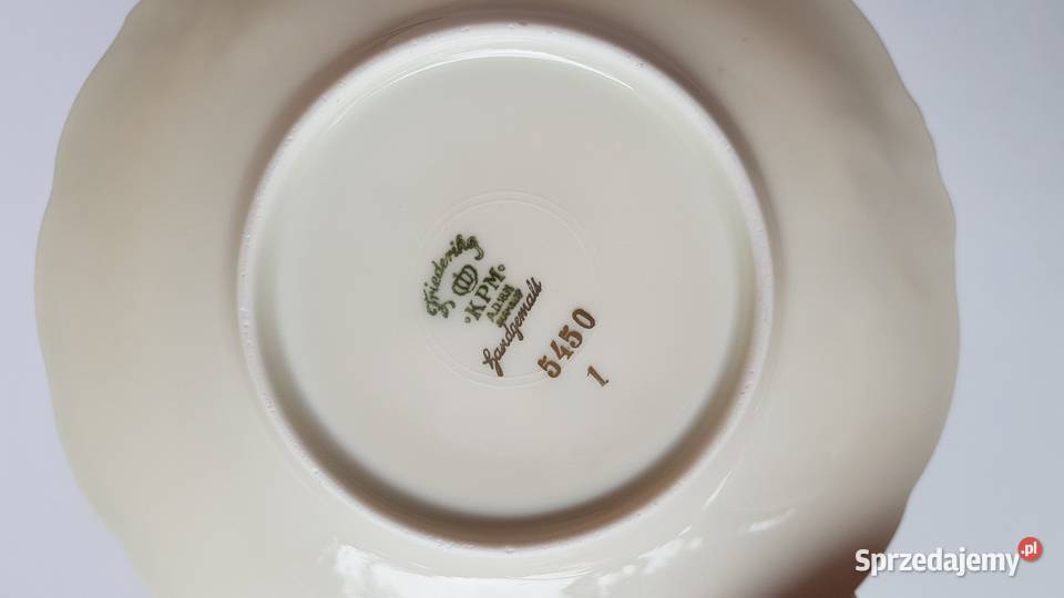 Trio filiżanka spodeczek talerzyk Złoty Liść KPM śląskie