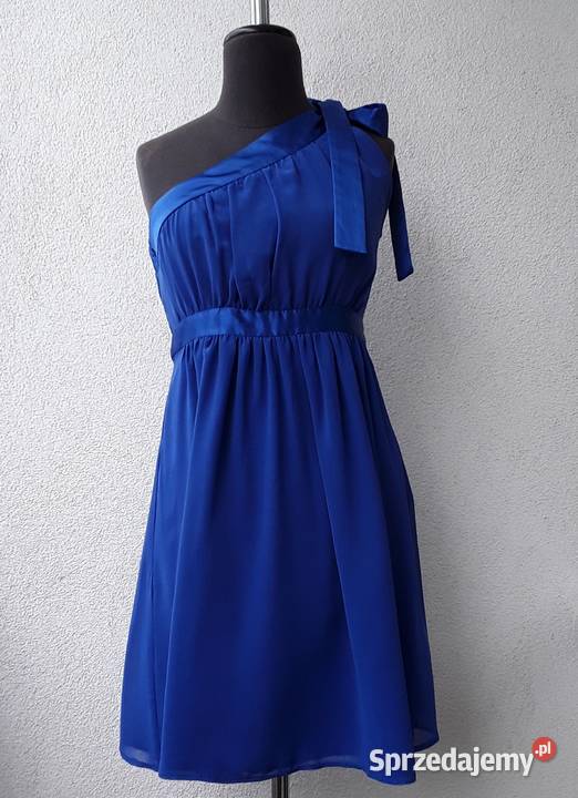 Zwiewna kobaltowa sukienka na jedno ramię r40 Warszawa