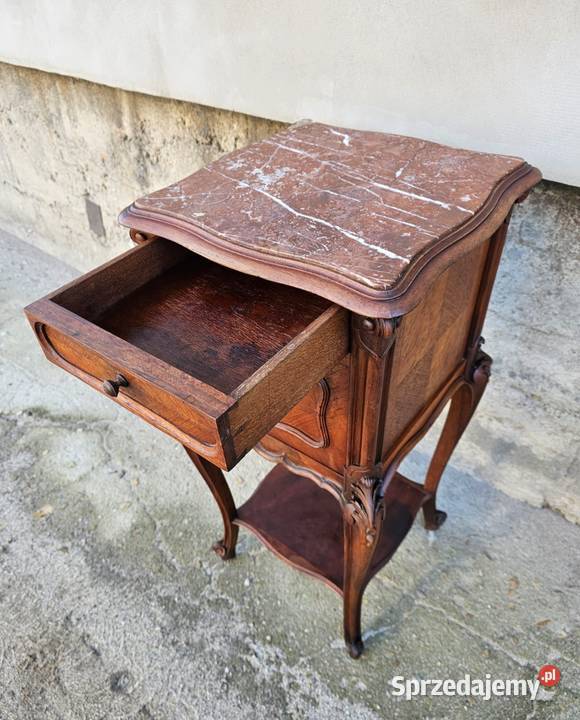 Francuski stolik nocny z marmurem nakastlik Meble Wałbrzych