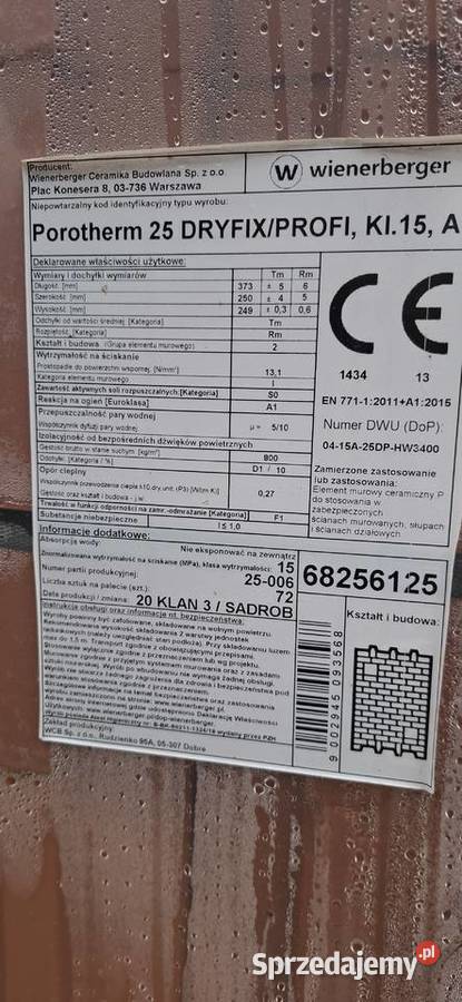 Sprzedam pustaki POROTHERM 25 DRYFIX PROFI mazowieckie Marynin