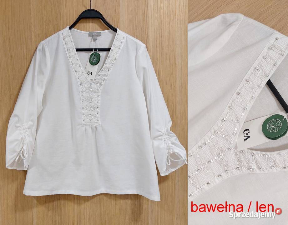Bluzka biała M 38 CA bawełna len cekiny Nowa z C&A Warszawa
