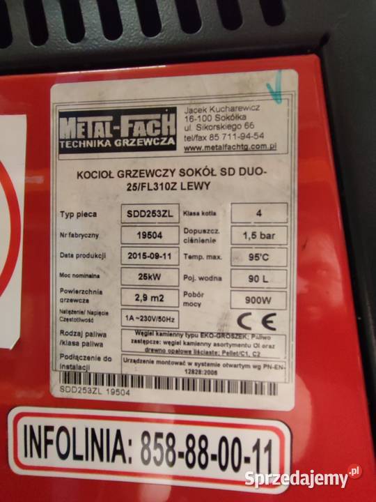Kocioł piec MetalFach Sokół SD Duo25FL310Z Lewy Kotły i Piece CO małopolskie Trzebunia sprzedam