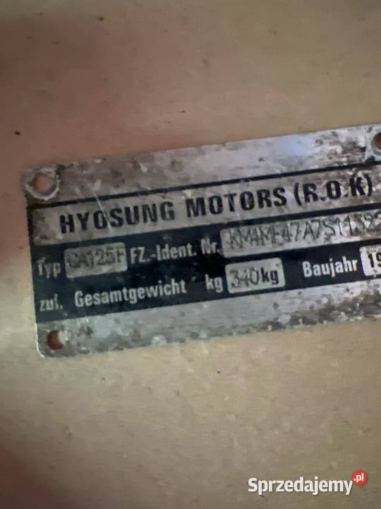 Hyosungung GA125 Tabliczka znamionowa Jelenia Góra