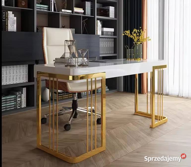 Nowoczesne białe złote biurko ACŁ Meble Glamour