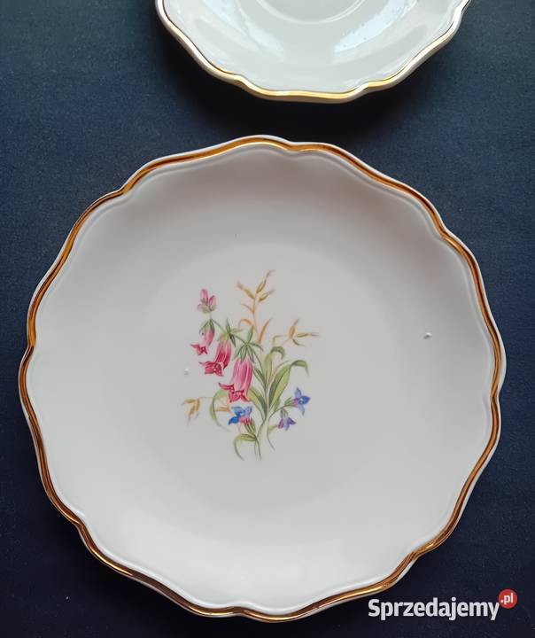 Zestaw talerzyk deserowy spodek Lichte Sygnatura Porcelana i szkło Koźminek