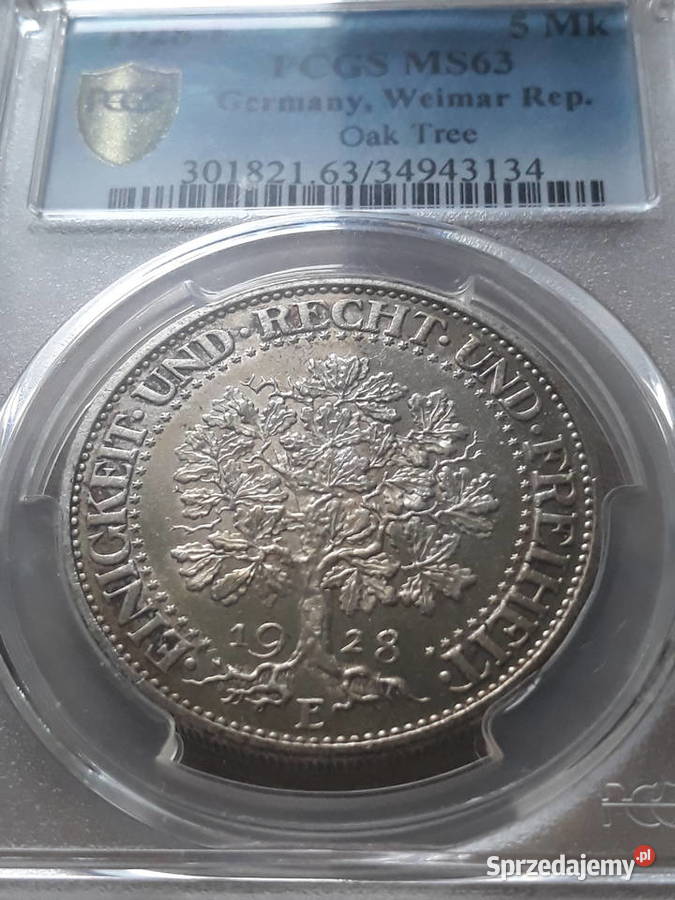 5 Marek WeimarNiemcy 1928 r Dąbmen E PCGS MS 63 Konin