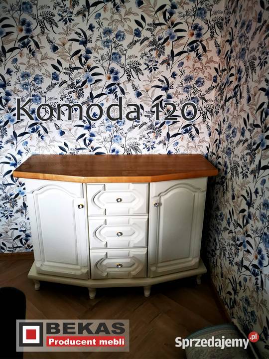 Stylowa Komoda 120LUDWIK ECRU z Dębowym Blatem Dębica