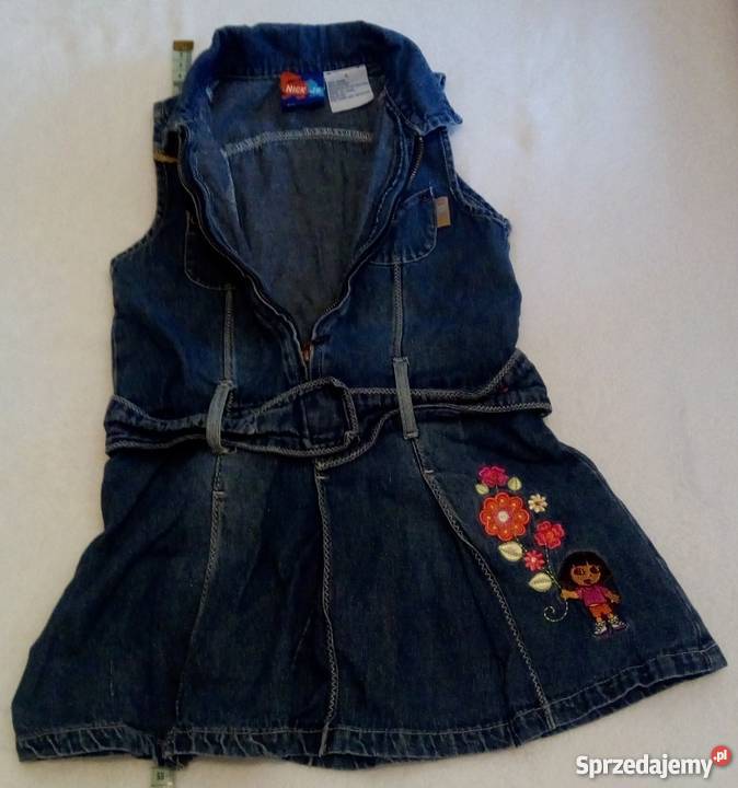 Dżinsowy rozpinany bezrękawnik ze spódniczką śląskie Rogoźnik