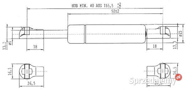 Sprężyna gazowa L1555 mm 300N Stabilus CA2612NJ Do maszyn uprawowych Kamionna