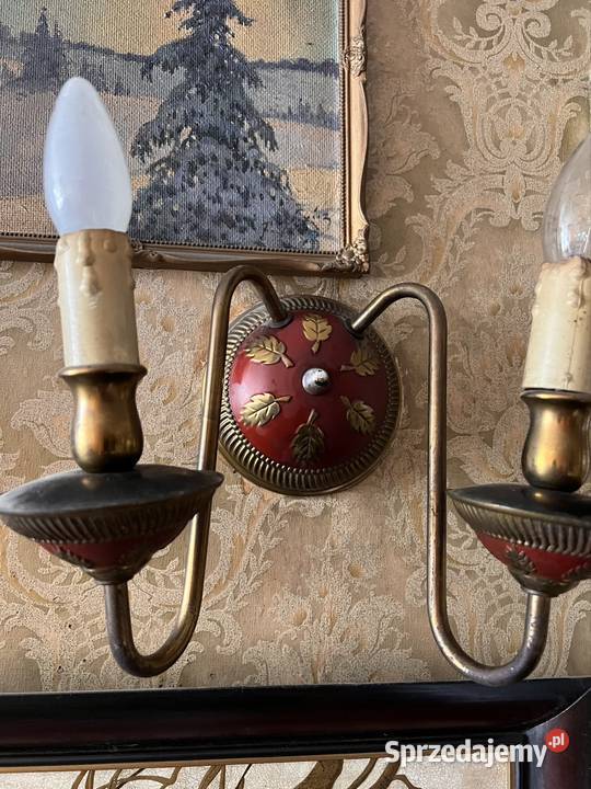 stare kinkiety bordowo złote vintage śląskie