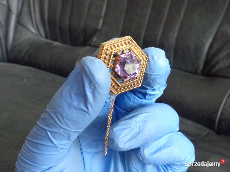 Broszka złota z ametystem opolskie sprzedam